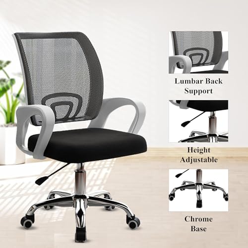 Image of NORMAN JR, Ergonomic Desk Chair Mesh Computer Chair with Lumbar Support Armrest Executive Rolling Swivel Adjustable Mid Back Chair - Dark Black & White Handle