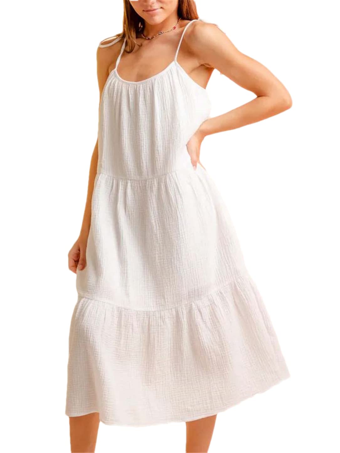 Robe longue d'été blanche aux finitions soignées style épuré - 7