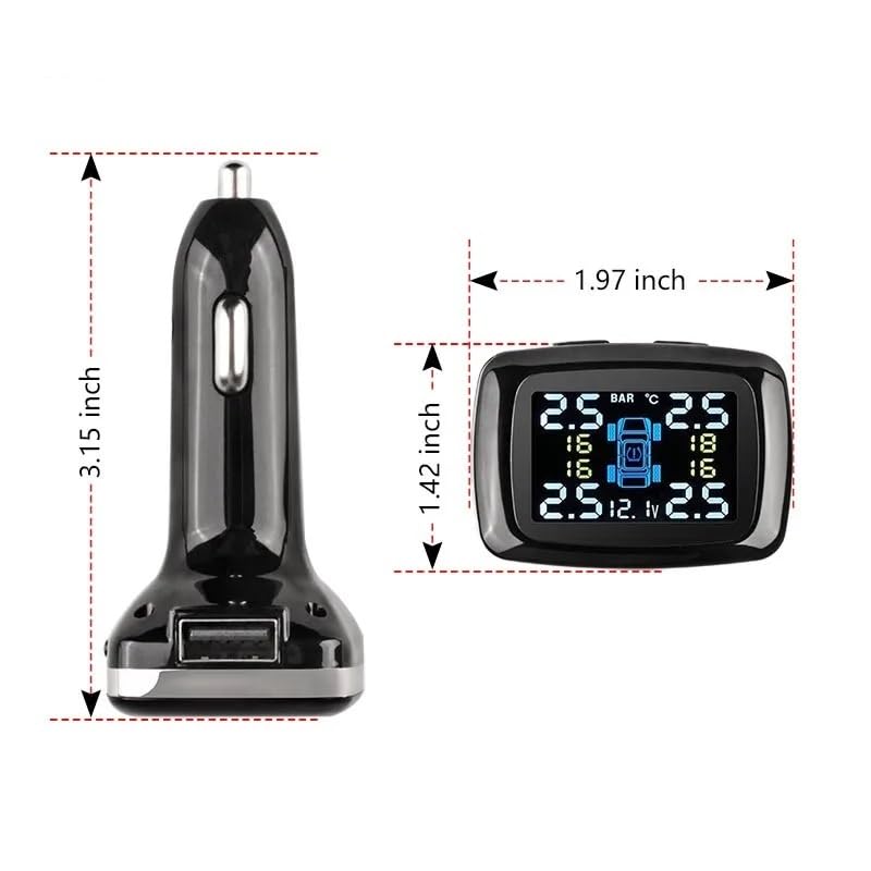 Tpms Sistema di monitoraggio della Pressione dei Pneumatici Digitale for Auto Porta USB Allarme di Sicurezza 4 Sensore Esterno/Interno Impermeabile Pressione Pneumatici(External Sensors)