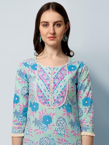 Image of MIRCHI FASHION Pure Cotton Floral Printed Kurta Set with Dupatta | 3 Piece Straight Fit Kurta Pant Set | Ethnic Office Wear Salwar Suit for Women