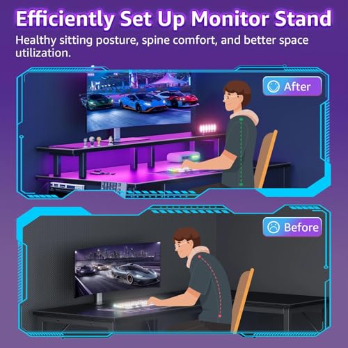 DLisiting Black Gaming Desk with Shelves and Drawers - 39 Inch Small Gaming Desk with Storage Shelves for Boys Teens Bedroom, Black Computer Desks with Drawers, Monitor Stand, Power Outlet - Image 5