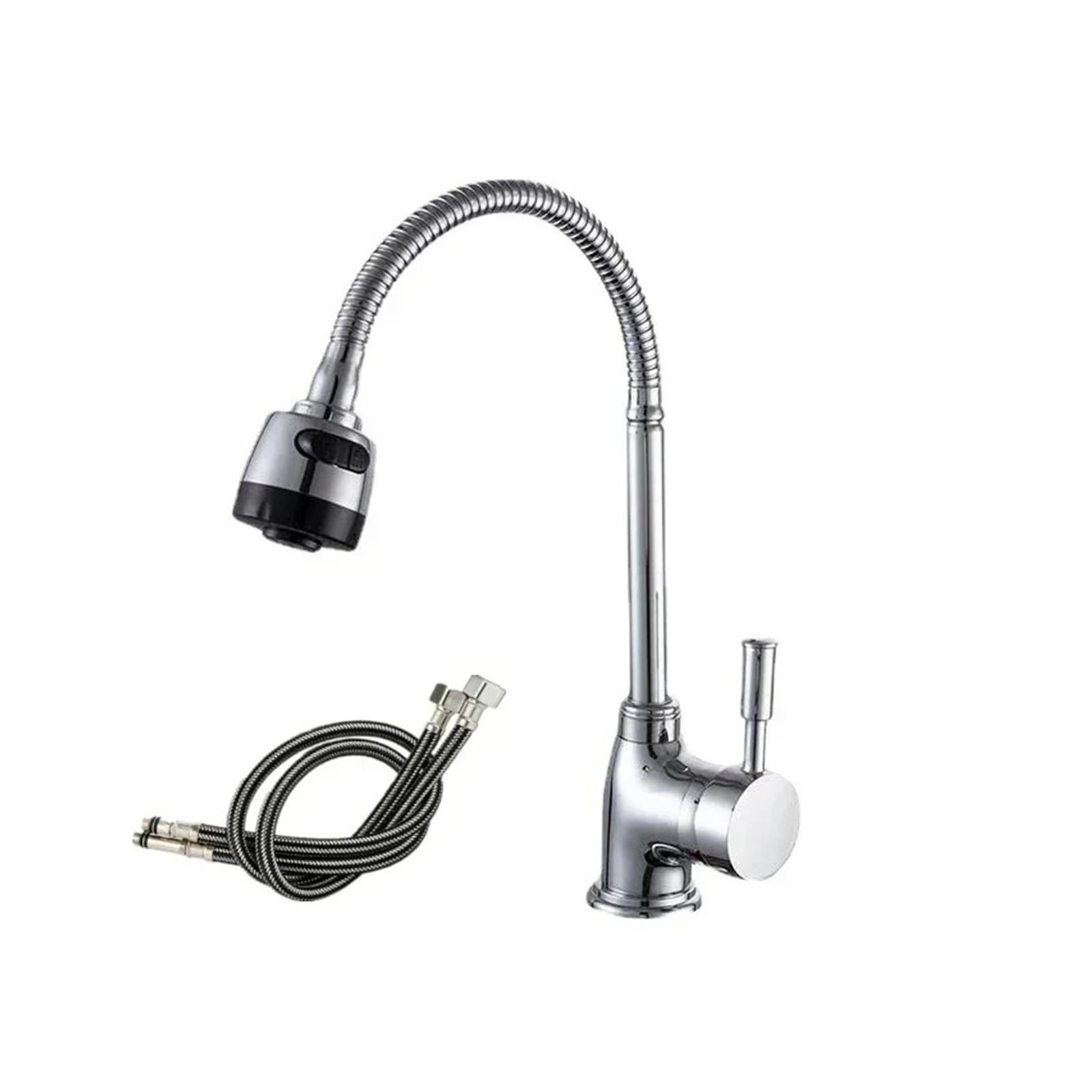 Robinet mitigeur pivotant 360 avec douchette double jet et tuyau flexible pour montage sur plan
