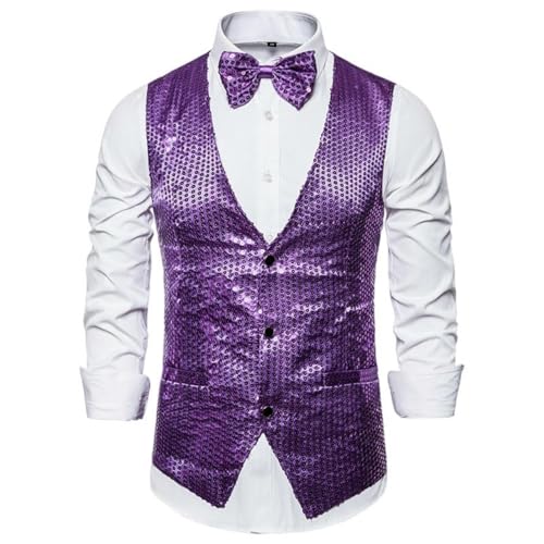 Chaleco de lentejuelas para hombre Purple S con brillo elegante y espalda ajustable