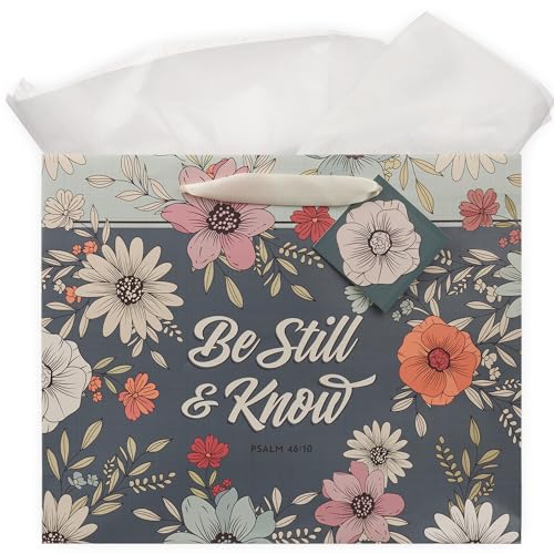Image of Christian Art Gifts Large Gift Bag with Tissue Paper, Be Still, Teal