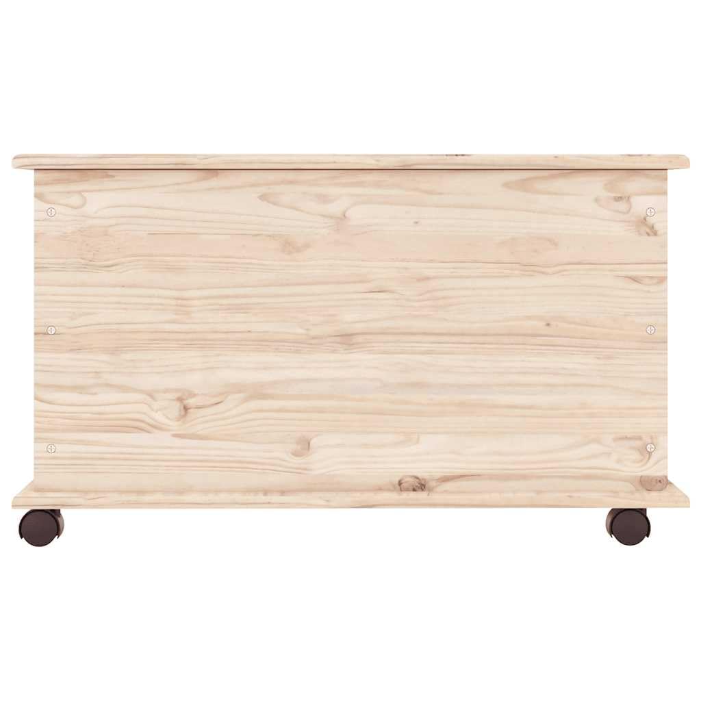 Truhe Mit Rollen ALTA 73x39,5x43 cm Massivholz Kiefer | 70 Liter Fassungsvermögen, Scharnierdeckel, unbehandelte Oberfläche, pflegeleicht mit feuchtem Tuch