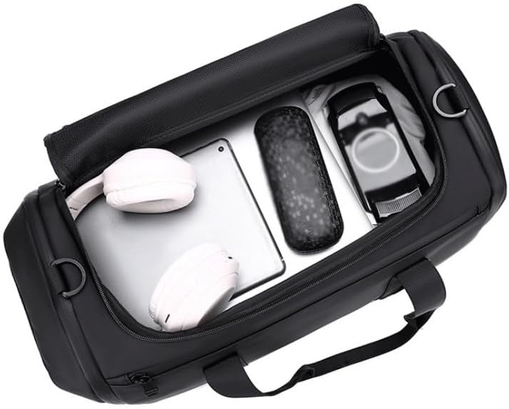 Men's Black Large Capacity Dry Wet Separated Sports Fitness Bag for Outdoor Travel Shoulder with A Slanted Handle
