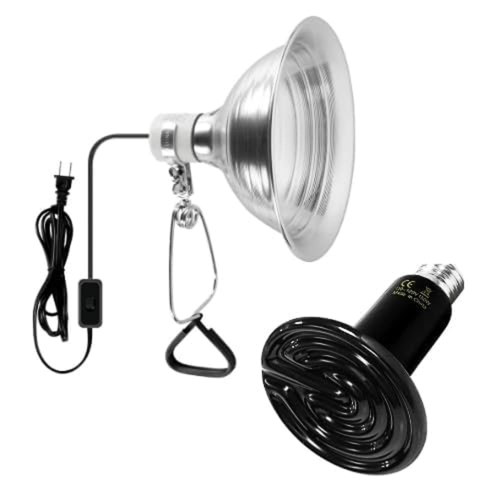 Simple Deluxe 150W Reptile Ceramic Heat Lamp Bulb and 150W Clamp Light with 8.5 Inch Reflector for Amphibian Pet, Black&Silver