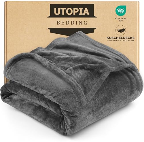 Utopia Bedding Kuschelige Fleecedecke [152x127 cm, Grau] Weiche, leichte, warme Flauschige Decke Kuschelige und atmungsaktive Decken für Bett Sofa...