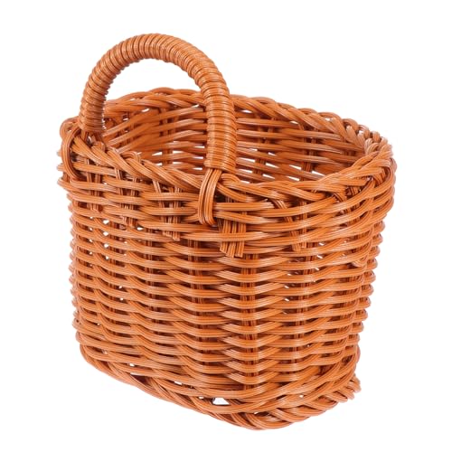 Unomor 1pc Storage Basket Candle Holder Basket Serving Basket Round Woven Basket Home Decoration Organizer with Handle Seagrass Basket Outdoor Pots Hand Decor Rustic Brown Plastic