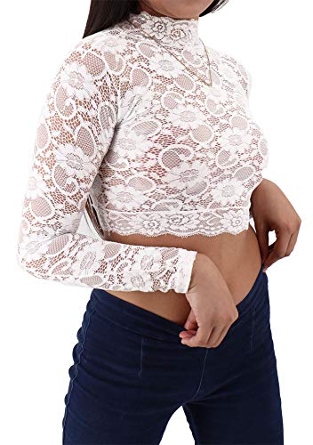 Top in pizzo bianco con maniche lunghe - bianco