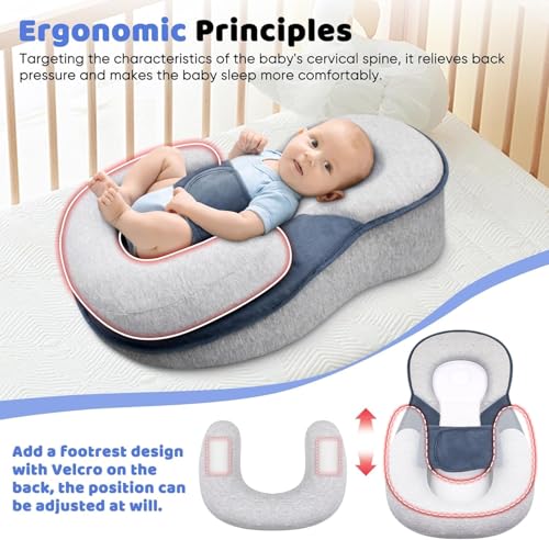 SKY-TOUCH Newborn Feeding Pillow Wedge - 15° Anti-Spit Up & Nursing Support Pillow, Baby Breastfeeding Pillow for Reflux, Soft & Breathable Grey Infant Nursing Cushion