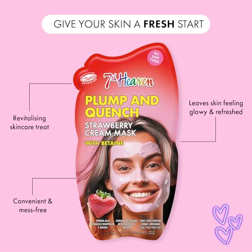 7th Heaven Strawberry Cream Face Mask with Betaine, Plump and Quench Hydrating Face Mask, Vegan - Genuine 7th Heaven Face Masks Skincare
