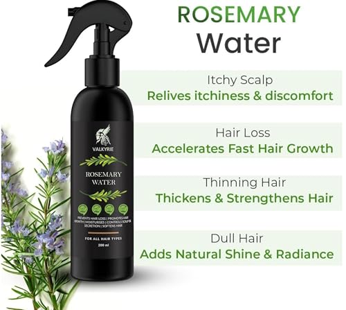 Image of VALKYRIE Rosemary Water Daily Strengthening Mist, with Peppermint and Rosemary Essential Oils to Strengthen Strands for all Hair Types (200ml)