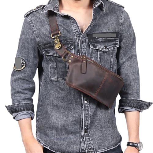 Sac de poitrine rétro en cuir de vache avec multiples rangements zippés - 3