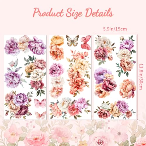 Peacoblue Rub on Transfer Decal Sticker French Peonies for Furniture Craft 6"x12" - Image 2