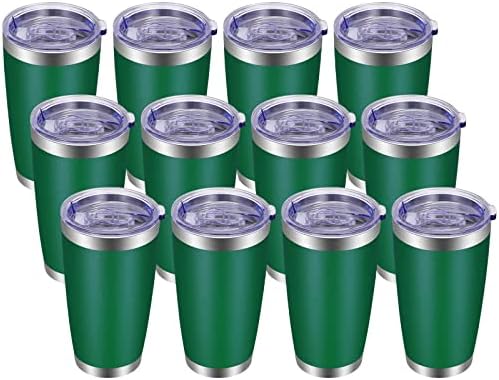 VEGOND 20oz Tumbler with Lid and Straw Stainless Steel Tumbler Cup Bulk Vacuum Insulated Double Wall Travel Coffee Mug Powder Coated Coffee Cup(Powder Green 12 Pack)