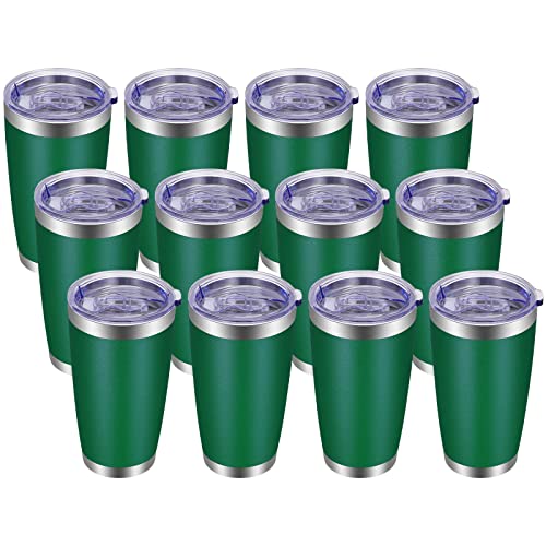 Vegond 20Oz Tumbler With Lid And Straw Stainless Steel Tumbler Cup Bulk Vacuum Insulated Double Wall Travel Coffee Mug Powder Coated Coffee Cup(Powder Green 12 Pack) #TOP30