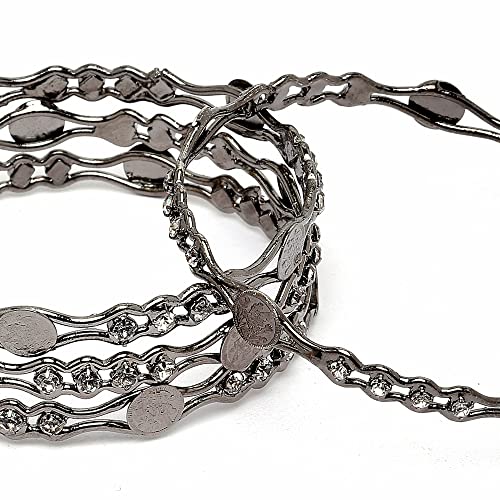 Oxidised Silver-Plated Temple Coin Bangles Set