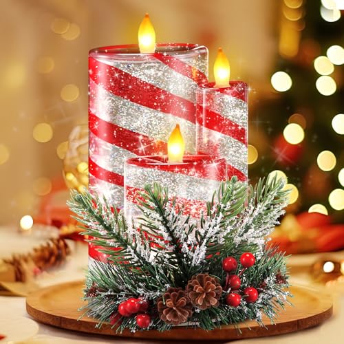 ElectricWise Globo de nieve de Navidad sin llama, globo de nieve eléctrico iluminado por LED con purpurina giratoria, velas de Navidad que funcionan con pilas, decoración de mesa de Navidad para