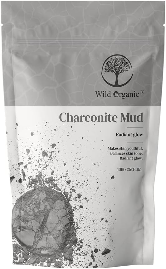 Wild Organic Charconite Mud Powder Radiant Glow Clay, Balances Skin Tone, Makes Skin Youthful, Soothes the skin. For Men & Women 100gm