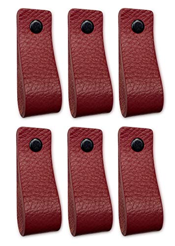 Tiradores de piel para muebles de color rojo, 6 unidades, para armarios, cocina y puertas, se envía con tornillos en 3 colores