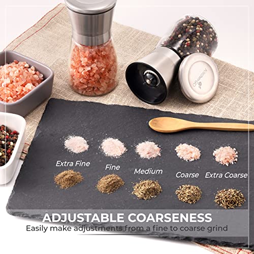 Salt And Pepper Grinder Set - Salt And Pepper Shakers For Professional Chef - Best Spice Mill With Brushed Stainless Steel, Special Mark, Ceramic Blades And Adjustable Coarseness #TOP3