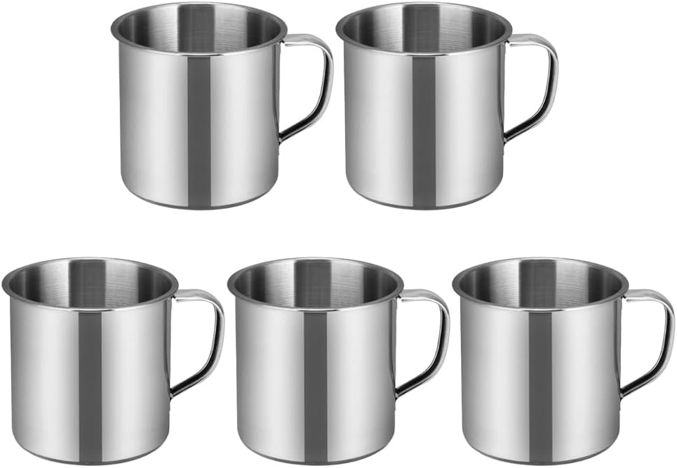 STOBOK 5Pcs Stainless Steel Coffee Cup with Handle Double Walled Mugs Metal Camping Cup for Keep Drinks Hot or Cold