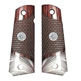 Premium Grips Compatible Replacement for 1911 Grips Full Size Double Diamond Checkered Rosewood Faux Pearl Accent W/Texas Star Medallion