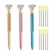 3 Pcs Diamond Pens, Metal Ballpoint Pen With Big Crystal Diamond for Women and Student, Gold Pink and Blue,School and Office Supplies,Black Ink with10 Replacement Refills By YWSYC (3Pcs)