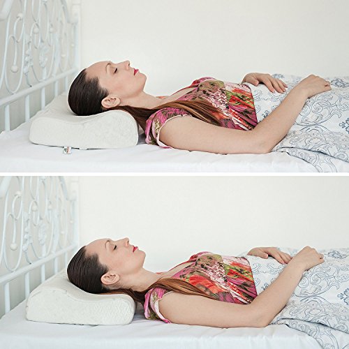 Image of Grin Health Cervical Pillow for Neck Pain Relief, Dual-Height Contour Pillow for Spondylitis Neck, Back & Side Sleepers- Orthopedic Memory Foam Pillow for Sleeping (Medium)