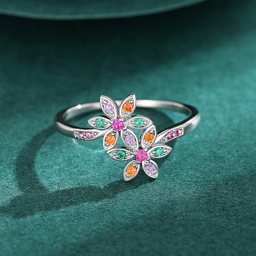 Delicate Double Flower Finger Ring Female Bright Cubic Zirconia Jewelry for Engagement2