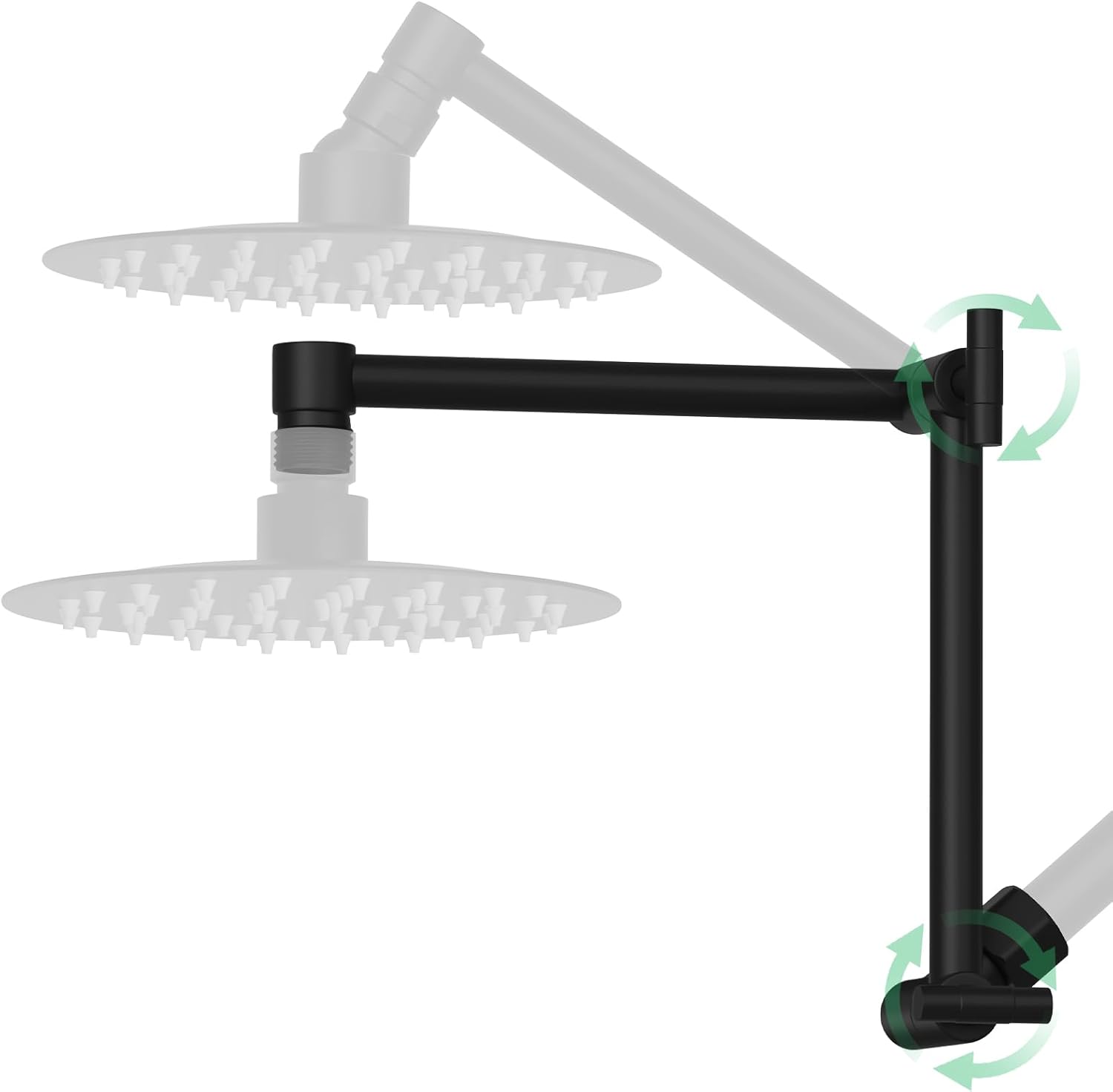 Solid Brass Shower Head Extension Arm, 13 Inch Adjustable Shower Arm - Height & Angle Adjustable Extender, Universal G1/2 Connector for Rainfall or Fixed Showerhead (Black)