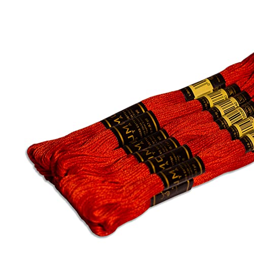 Image of 12 Pieces 335 /606 Premium Embroidery Thread Egyptian Cotton Skeins Cross Stitch Floss Oeko TEX Stranded Coral Bright Red Orange 335