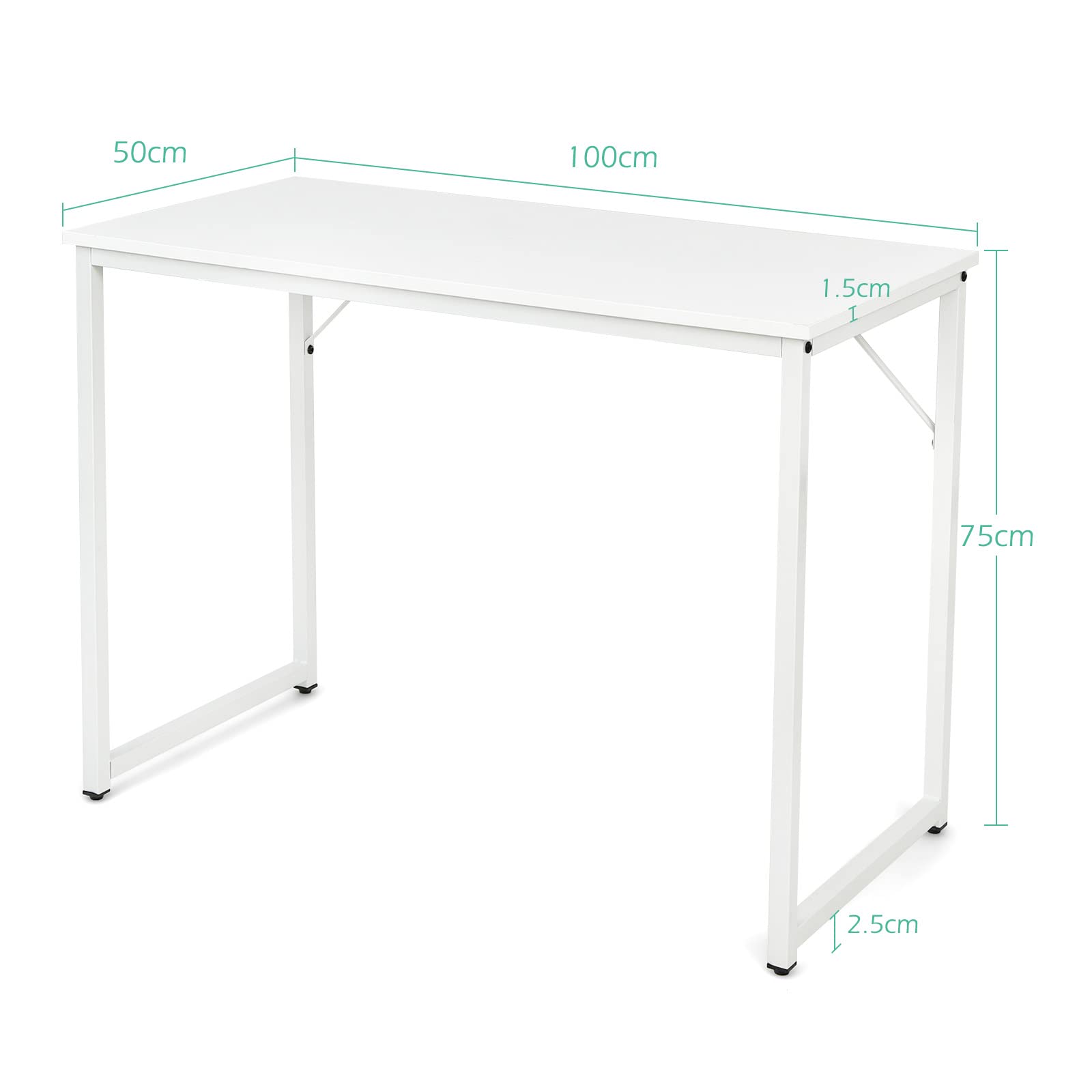 GIANTEX Scrivania, piccola scrivania per computer portatile, scrivania da ufficio, tavolo da lavoro, 100 x 50 x 75 cm, legno e metallo, per studio, ufficio, casa, ufficio (bianco)