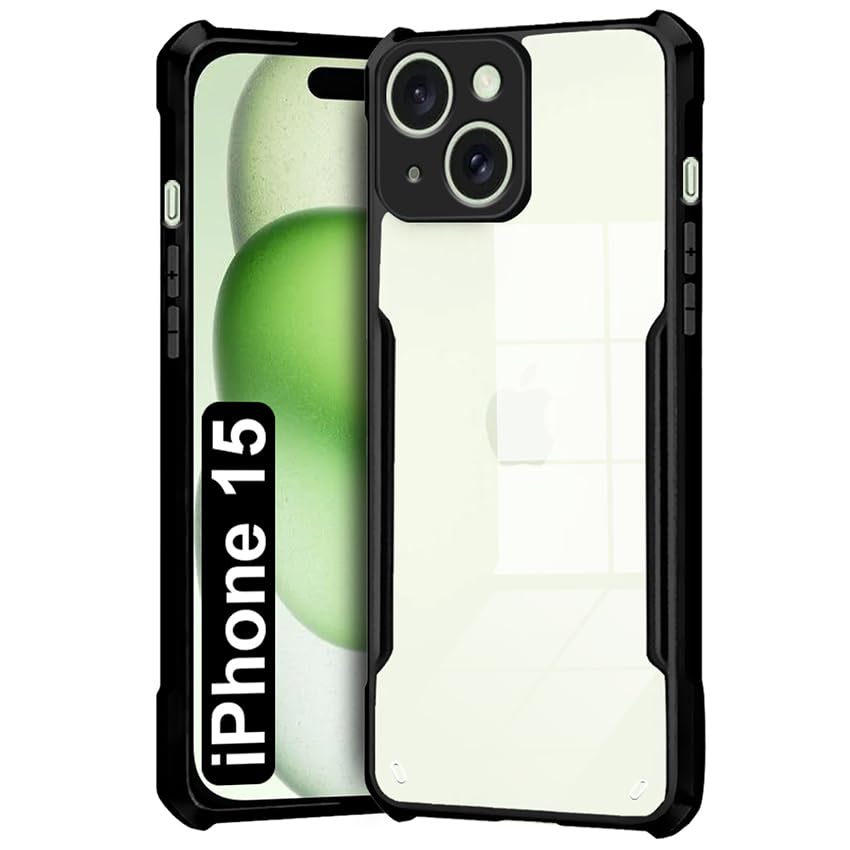 Fashionury Ultra-Hybrid Crystal Clear Back Cover Case for iPhone 15 | Total Camera Protection | Shockproof Design | Transparent Back (PC & TPU) iPhone 15 (Black Bumper) (B0CK4DTGQ9) Amazon Price History, Amazon Price Tracker