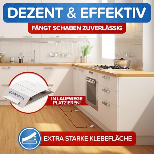 Patronus Schabenfalle [9 Stück] mit effektiven & giftfreien Ködertabletten, Starke Monitoring-Klebefalle, Kakerlakenfalle zur Befallsermittlung von Küchen-Schaben & Kakerlaken in Allen Wohnräumen