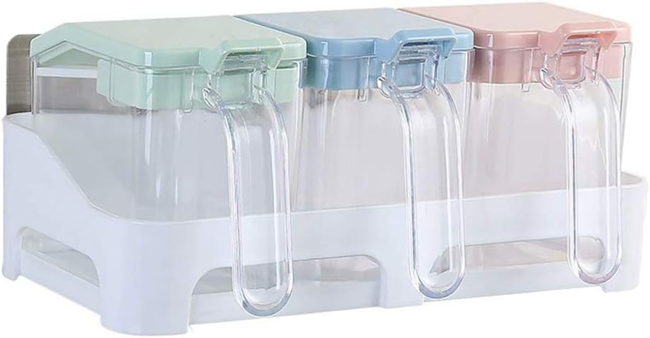 Transparent Seasoning Rack Spice Pots，Seasoning Box - Storage Container Condiment Jars Cruet with Cover and Spoon