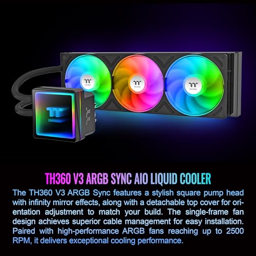 Image of Thermaltake TH360 V3 ARGB CPU Liquid Cooler; Intel /AMD; 1x360mm 500~2500rpm Single Frame ARGB Fan; 360mm Radiator; ARGB Infinity Mirror; Rotatable Pump Head; Black; CL-W466-PL12SW-A