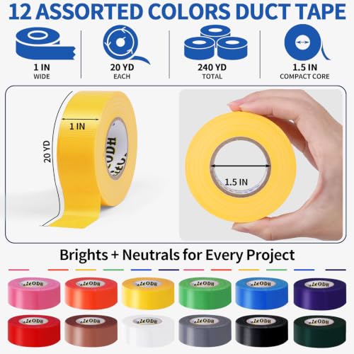 Image of Oleitodh 12 Pack 1 in x 20 yd Rainbow Colored Duct Tape
