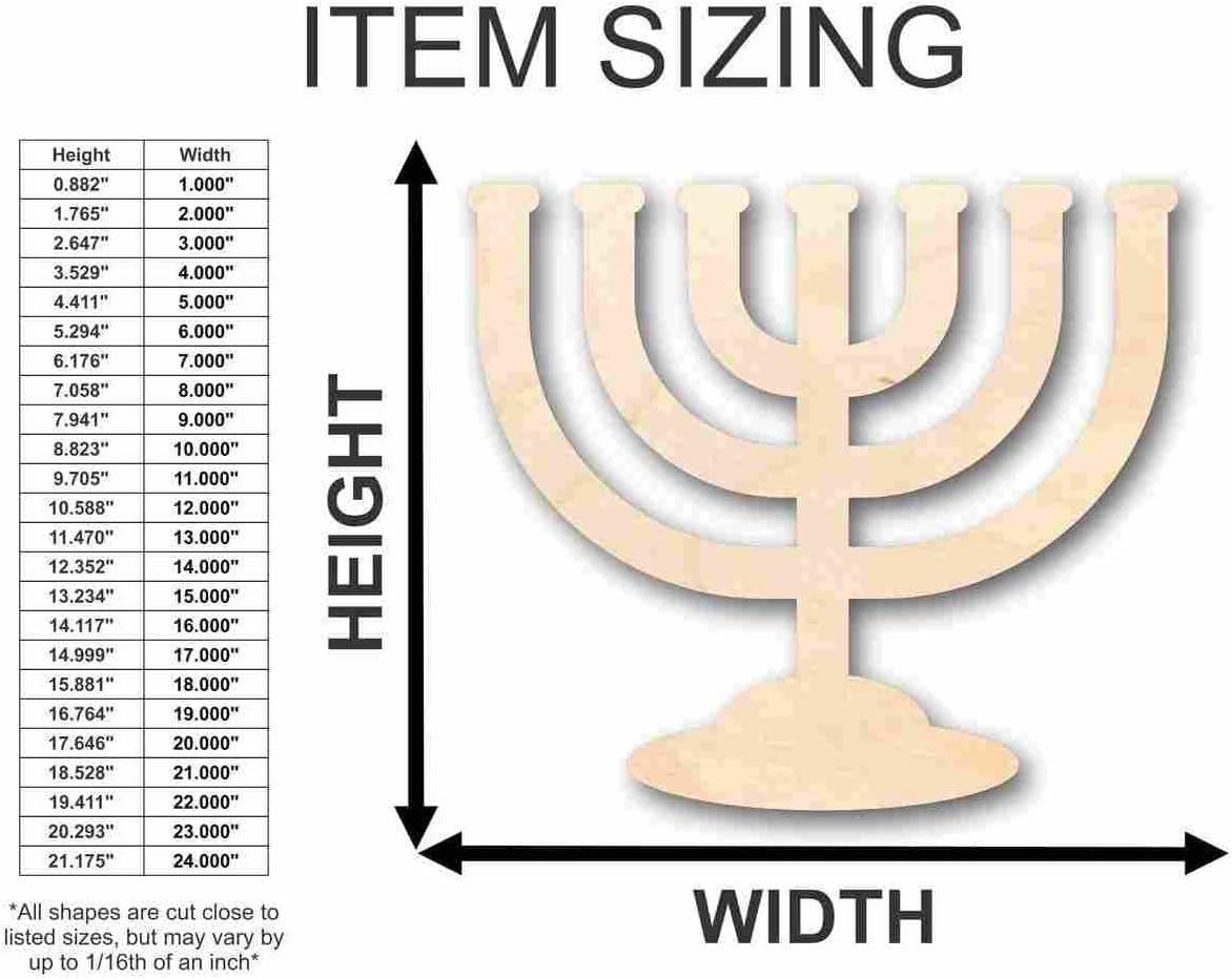 Unfinished Wood Menorah Shape Hanukkah Craft up to 46" DIY 16" / 3/4"
