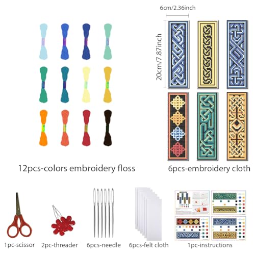 Image of FREEBLOSS 6 Set Cross Stitch Bookmark Kit Cross Stitch Kit Celtic Knots Stamped Embroidery Bookmark with Instruction Cross Stitch Kits for Adults DIY Bookmark Kit 8.66''x3.15''