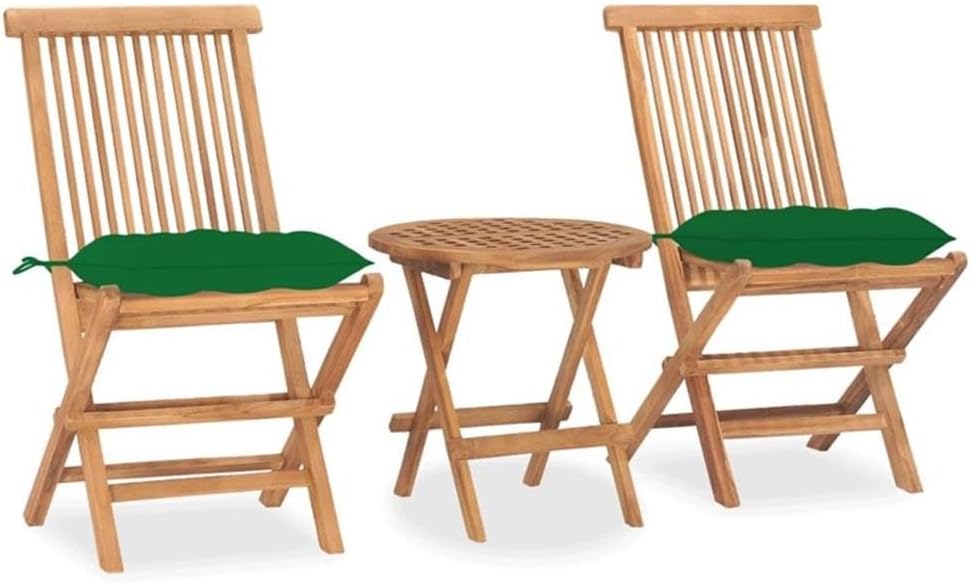 BOWERY HILL 3-Piece Folding Patio Dining Set, Solid Teak Wood with Cushions, Space-Saving Design, Indoor/Outdoor Use, Balcony or Garden Furniture for 2 People Dining