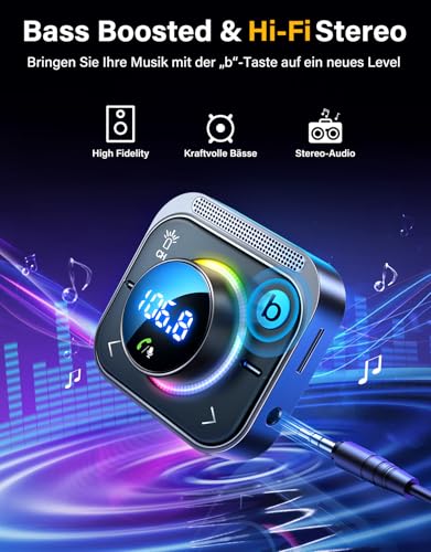 JOYROOM 96W Bluetooth 5.4 Adapter Auto【60W PD & 2*18W QC 3.0】Musik FM Transmitter Auto...