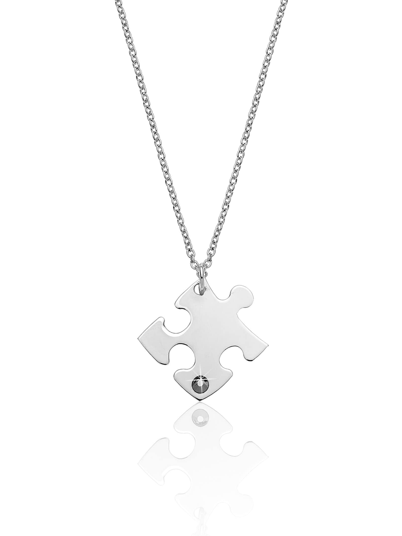 Aka Gioielli® - Collana per 2 in Argento 925 Rodiato con Ciondolo Puzzle Coppia con Zircone, Regalo per Fidanzati o Amici