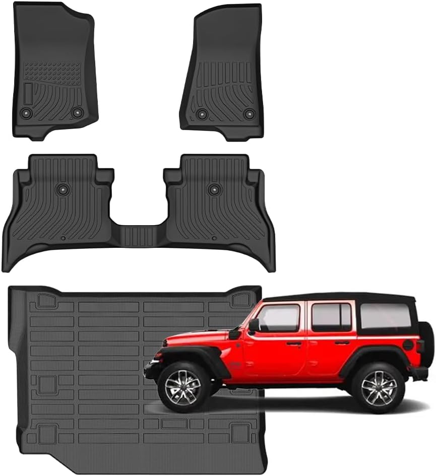 for Jeep Wrangler 4xe Floor Mats 2021-2025(4 Door, Not for JL or JK),Car Mats for Jeep Wrangler 4XE All Weather Anti-Slip Mats Cargo Liner Accessories 3)For Wrangler 4xe 2021-2025 Set