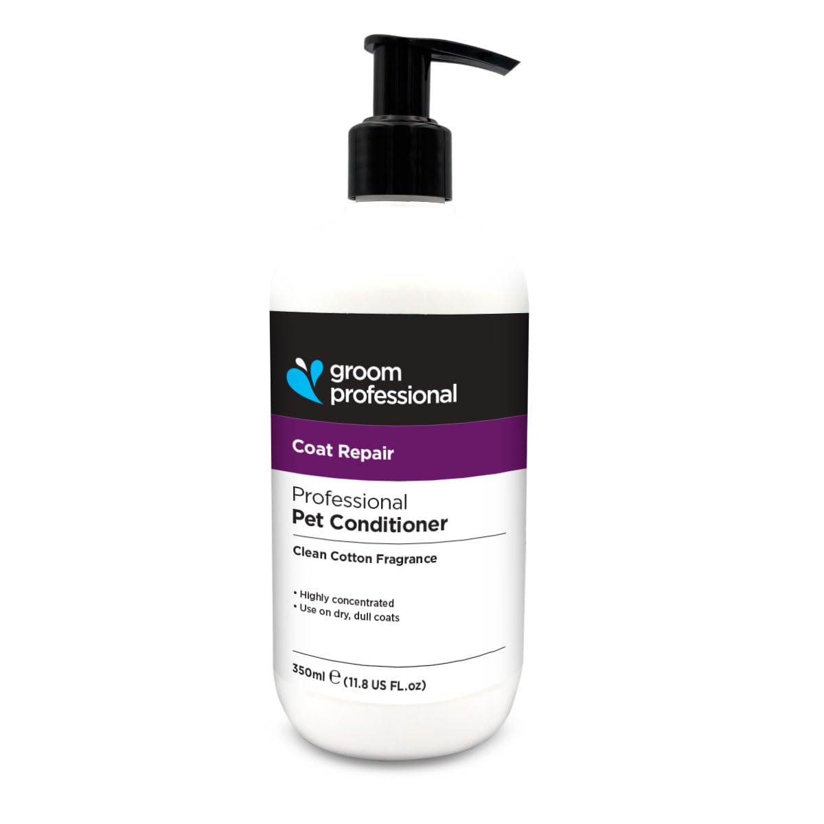 Groom Professional Coat Repair Professional Pet Conditioner, Clean Cotton Fragrance, Concentrated Formula for Dry Dull Coats, (350ml white)