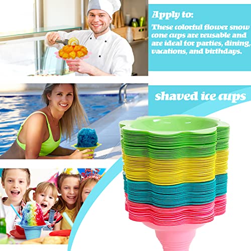 Alaeseje 100 PCS Snow Cone Cups,Flower Shaped Shaved Ice Cups,4 OZ Plastic Snow Cone Bowls for Kids Party Summer Cookout Food Service - Thumbnail 4