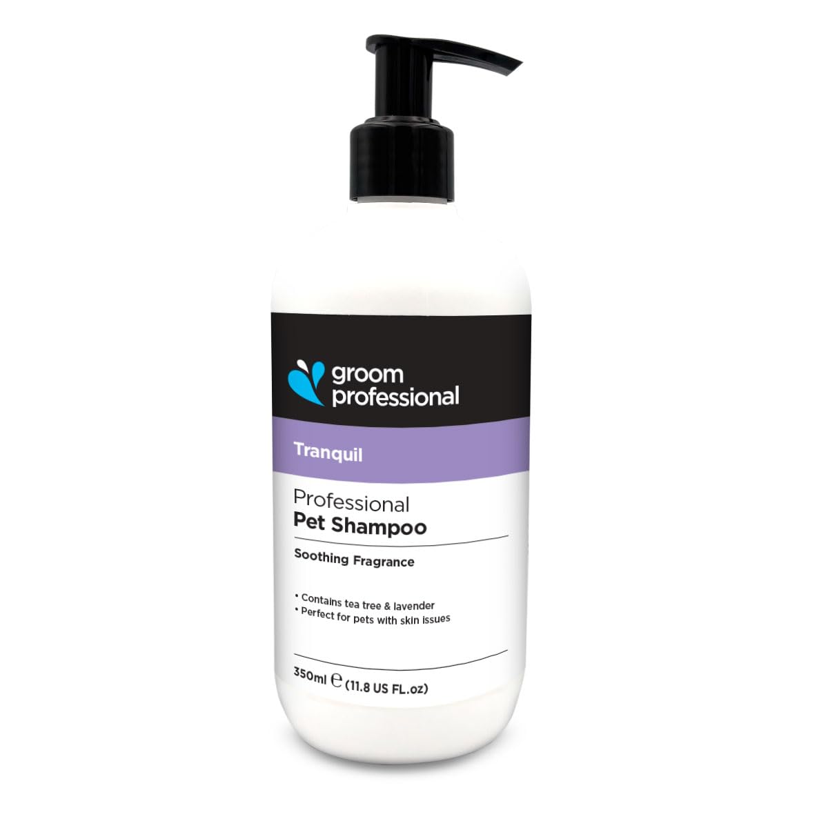GROOM PROFESSIONAL Tranquil Dog Shampoo - Soothing Anti-Itch Formula with Tea Tree & Lavender - Calms, Cools & Relieves Itchy, Irritated Skin - Deep Cleansing & Removes Odour from Smelly Dogs, 350ml