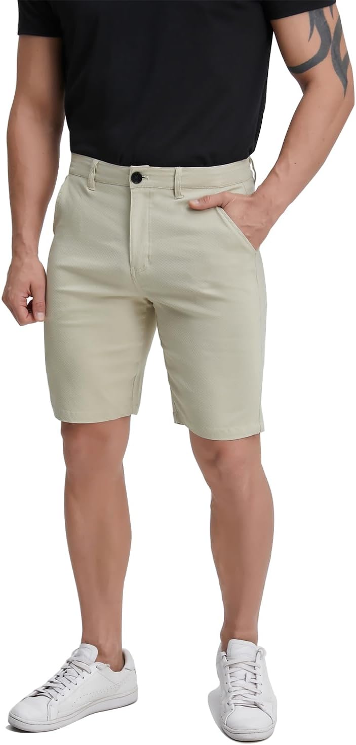 ALLELMS Mens Shorts Slim Fit Stretch 9 Inch Inseam Chino Golf Shorts Pants