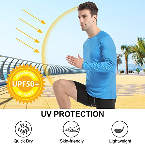 Hiskywin Men's Long Sleeve Shirts Lightweight Upf 50+ Sun Protection Spf Outdoor T-Shirts Fishing Hiking Running Tee Tops Hf101B-Blue-Xxl #TOP4